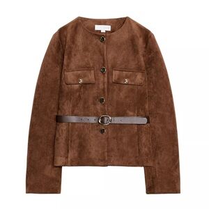 NWT Zara Woman Faux Suede Belted Jacket Balzer Size L Large